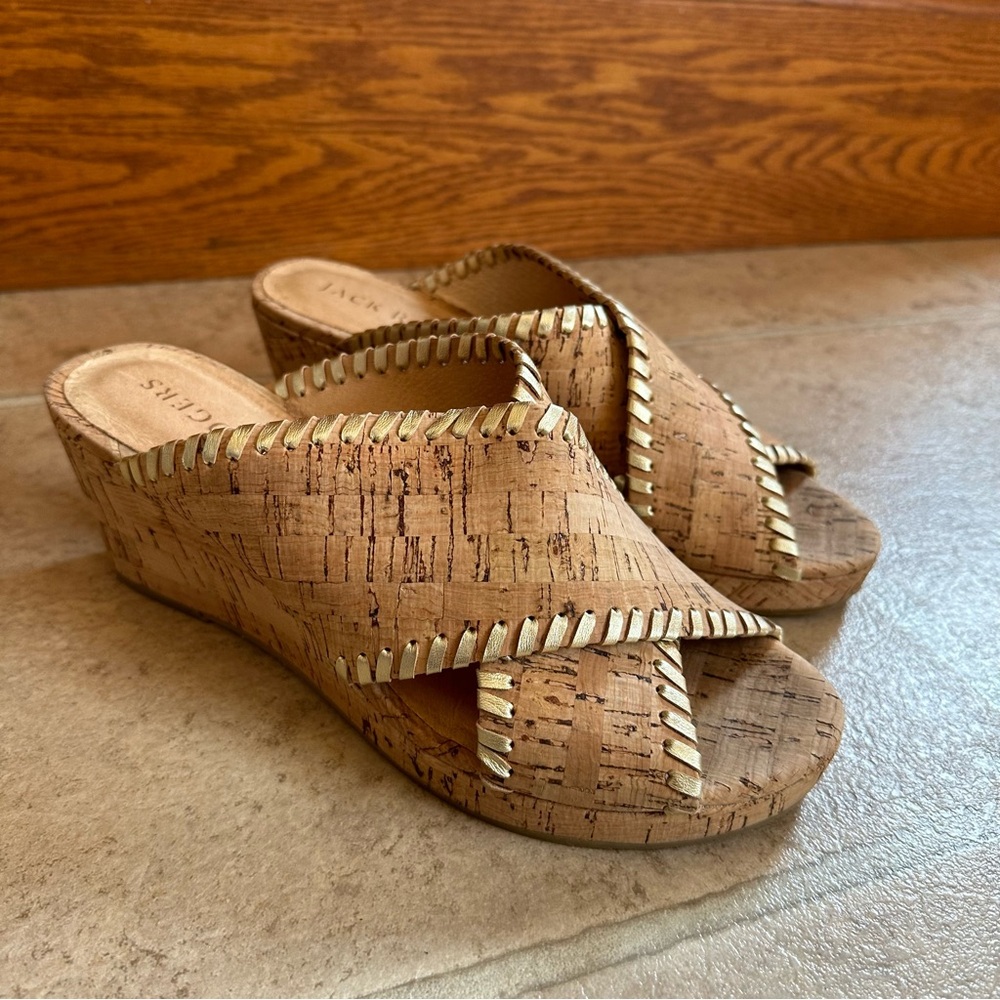 Jack Rogers Sloane Mid Heel Wedge Criss Cross Whip Stitch Detail 8M